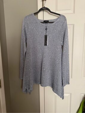 Bellini  Silver-Gray Sequin Knit Tunic Sweater